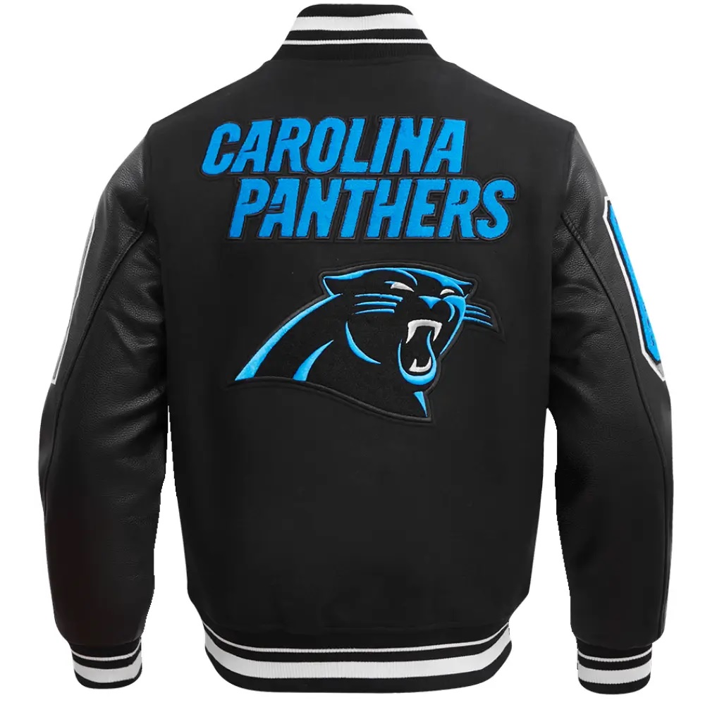 Carolina Panthers Patches Black Wool and Leather Jacket