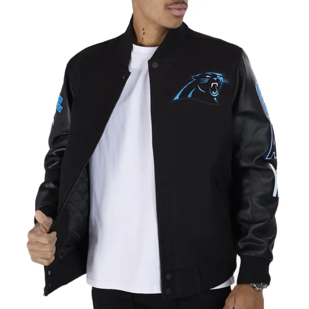 Carolina Panthers Wool & Leather Black Varsity Jacket