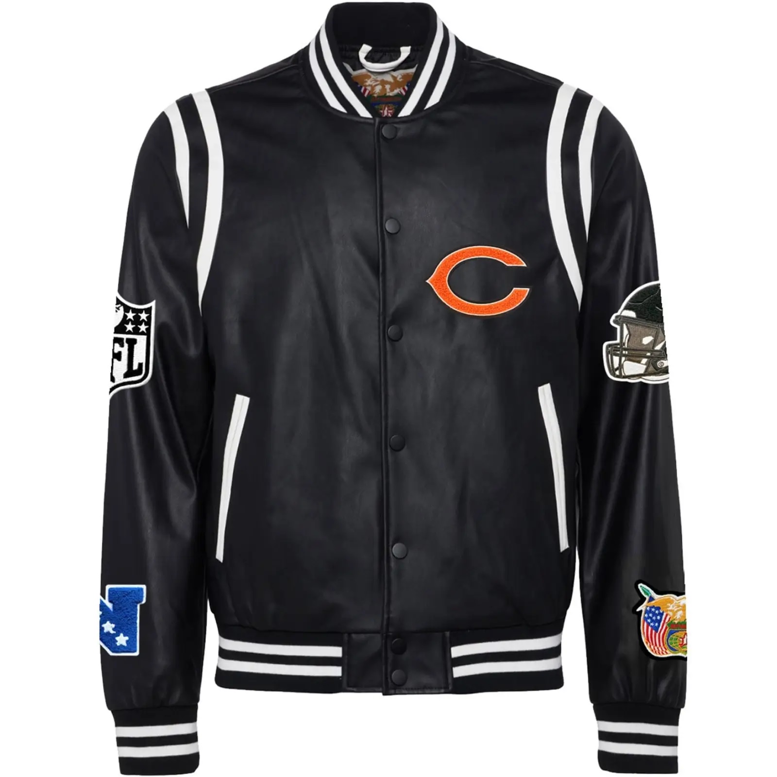 Chicago Bears Jeff Hamilton Black Vegan Full-Snap Jacket