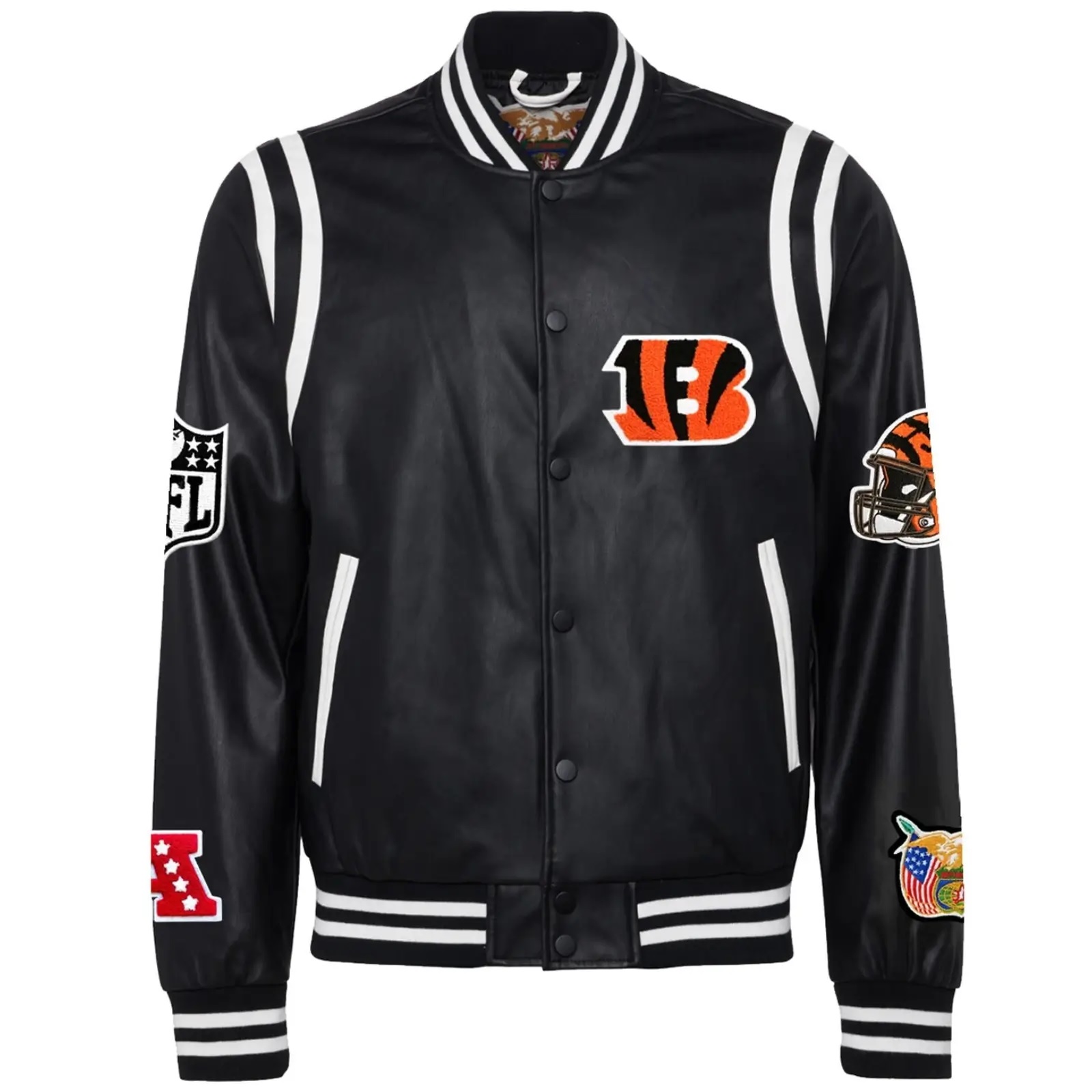 SKU: 1112 Cincinnati Bengals Jeff Hamilton Black Leather Varsity Jacket