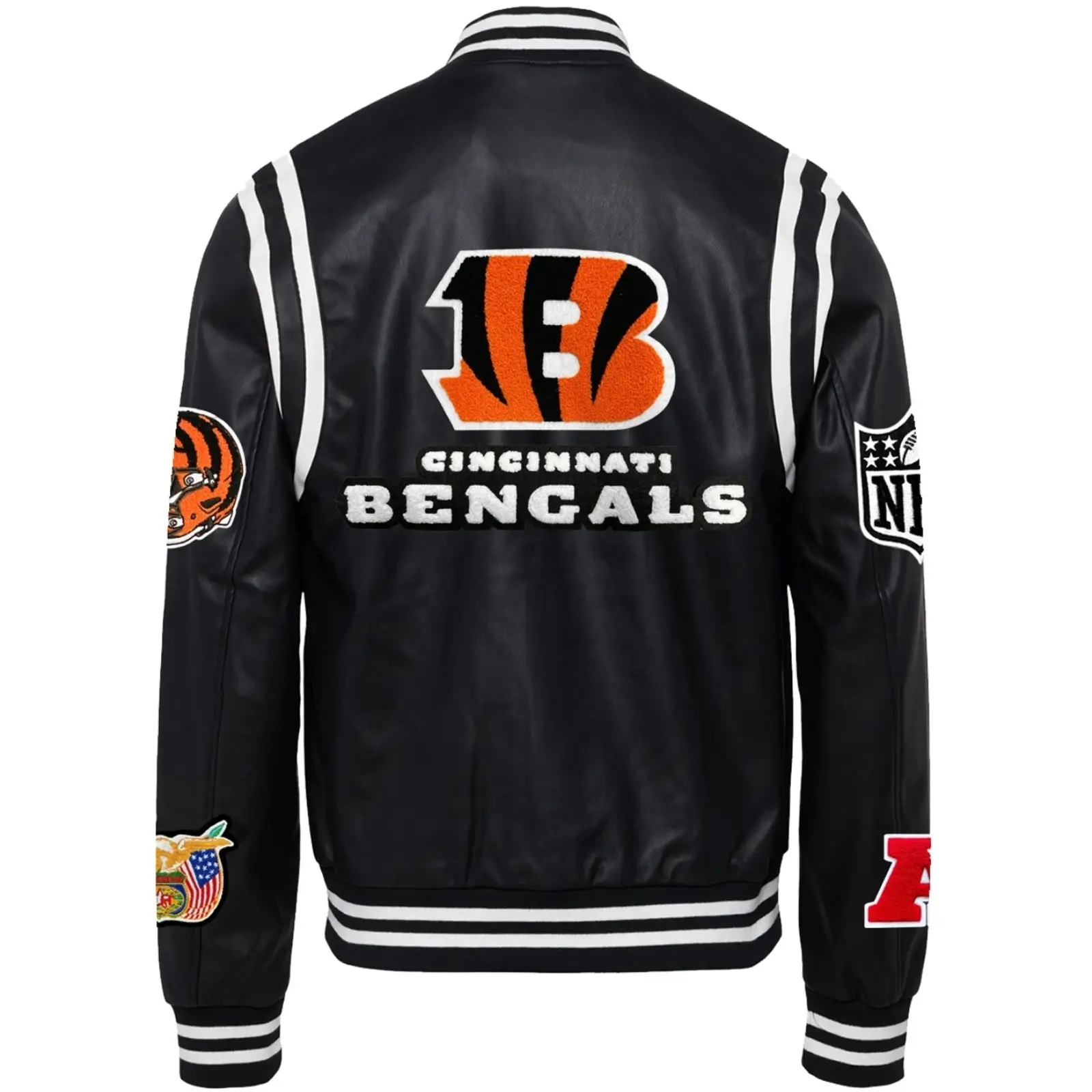 SKU: 1112 Cincinnati Bengals Jeff Hamilton Black Leather Varsity Jacket