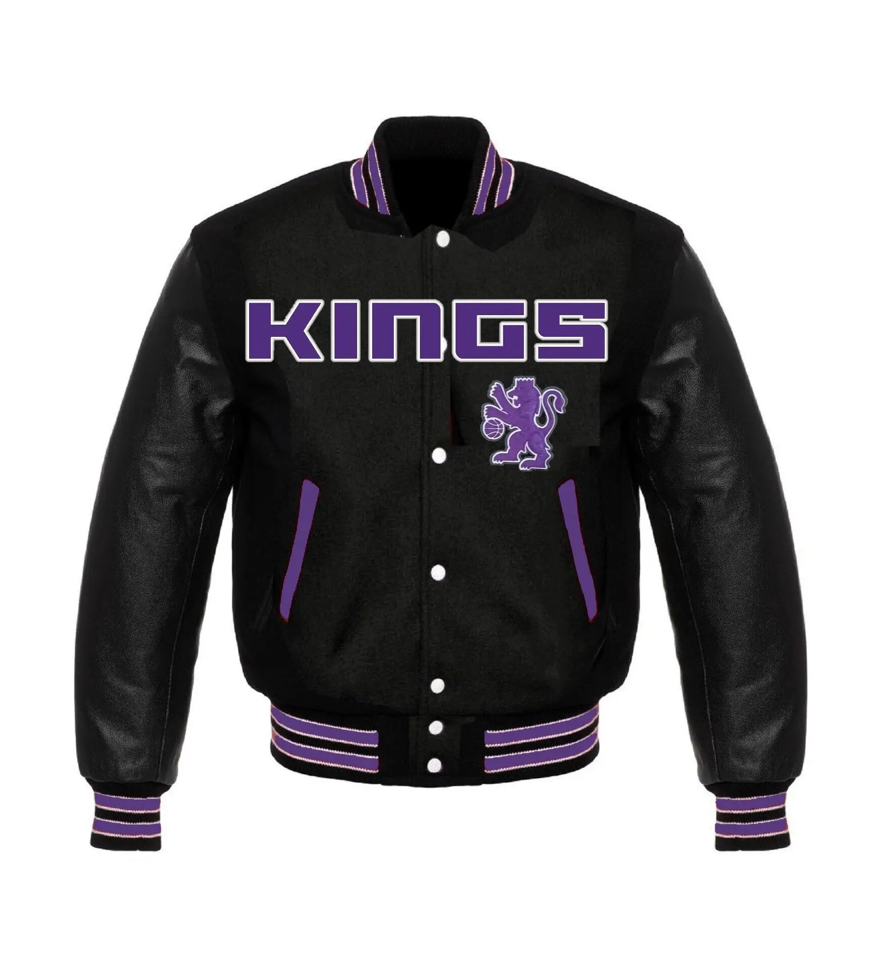 Sacramento Kings Full Black Wool & Leather Varsity Jacket