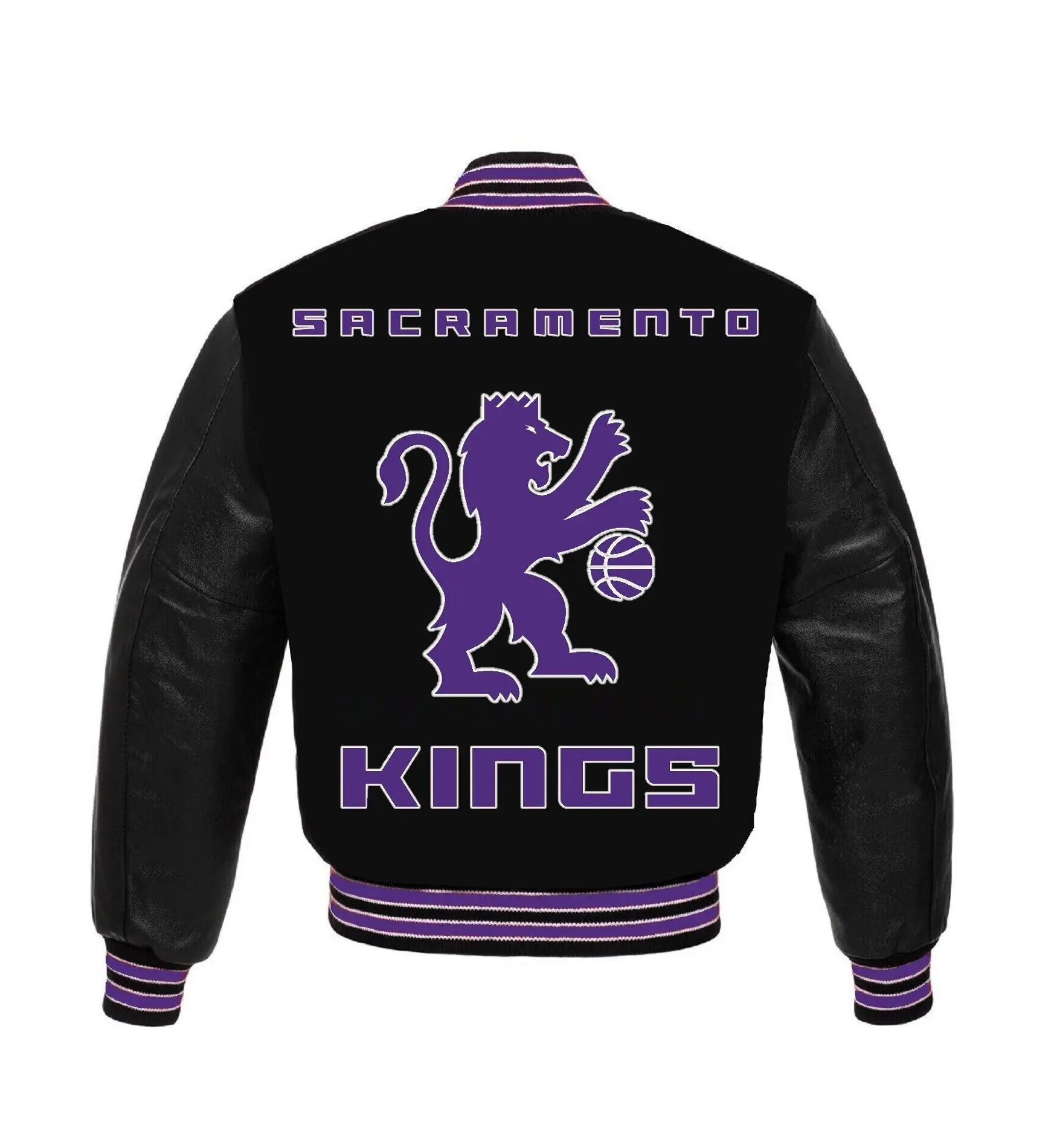 Sacramento Kings Full Black Wool & Leather Varsity Jacket