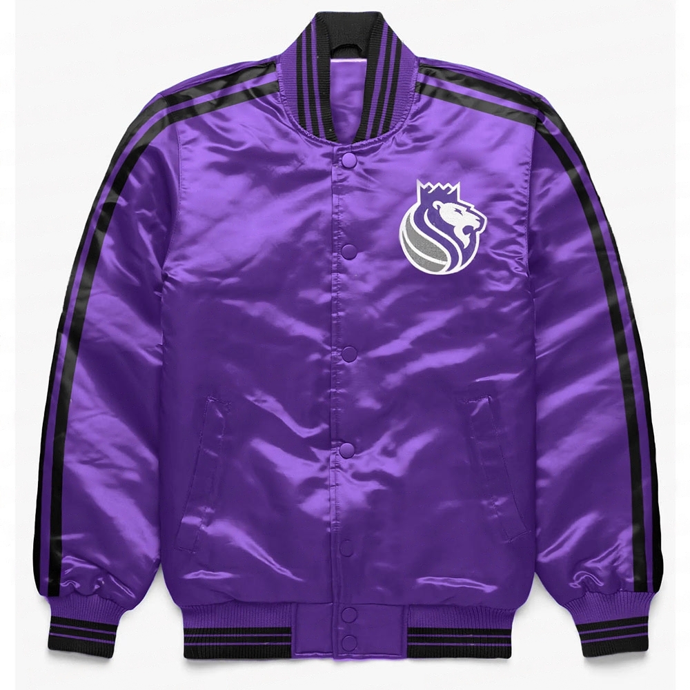 Sacramento Kings Striped Varsity Full-Snap Satin Jacket