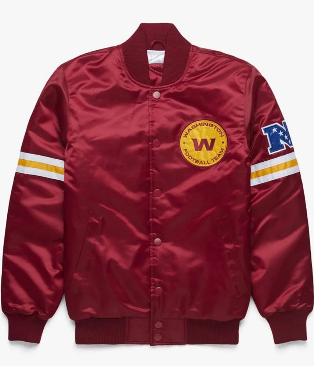 Washington Commanders Burgundy Starter Satin Bomber Jacket