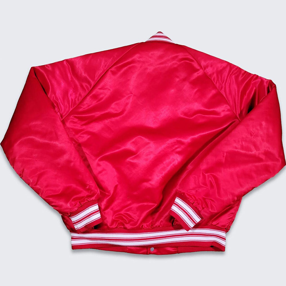 80s North Carolina State Red Satin Bomber Jacket