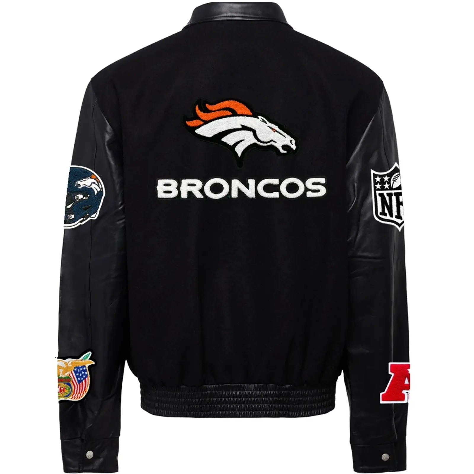 Denver Broncos Black Wool and Leather Varsity Jacket