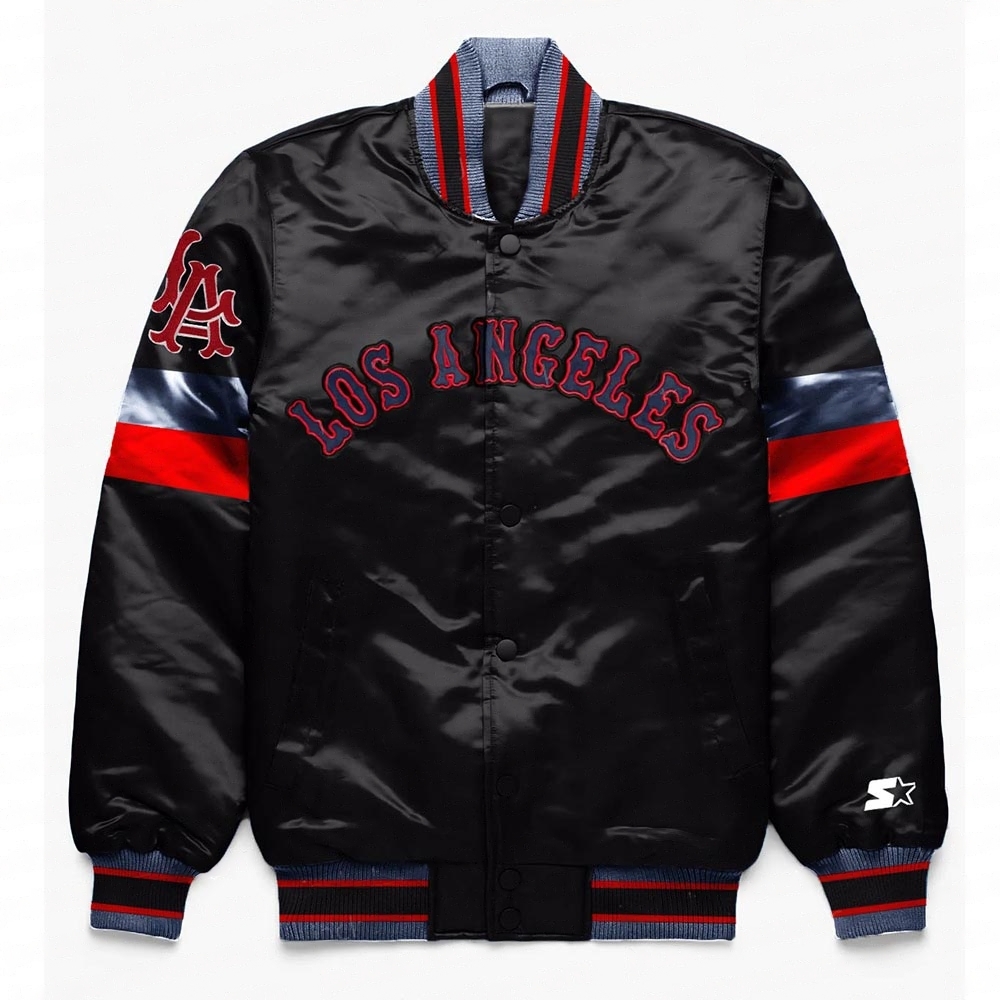 LA Angels Home Game Black Varsity Satin Jacket