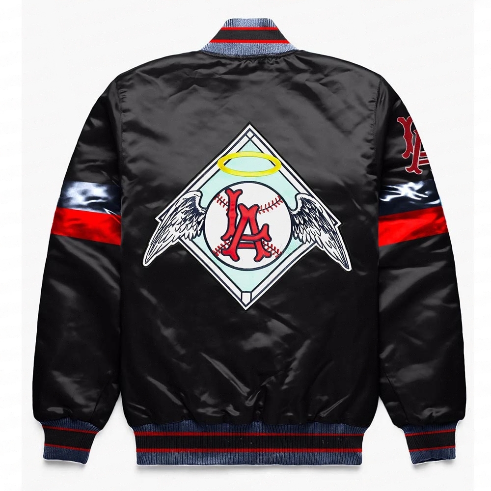 LA Angels Home Game Black Varsity Satin Jacket