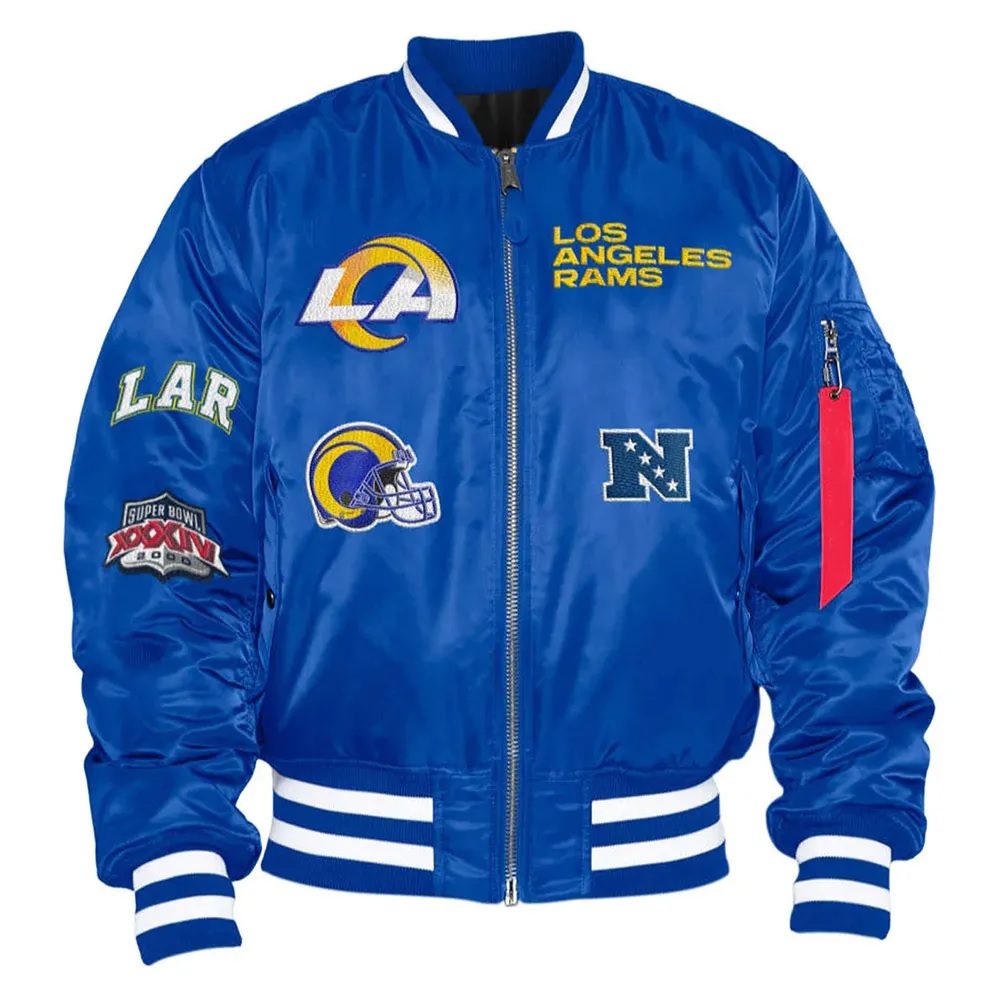 LA Rams Bomber MA-1 Royal Satin Jacket