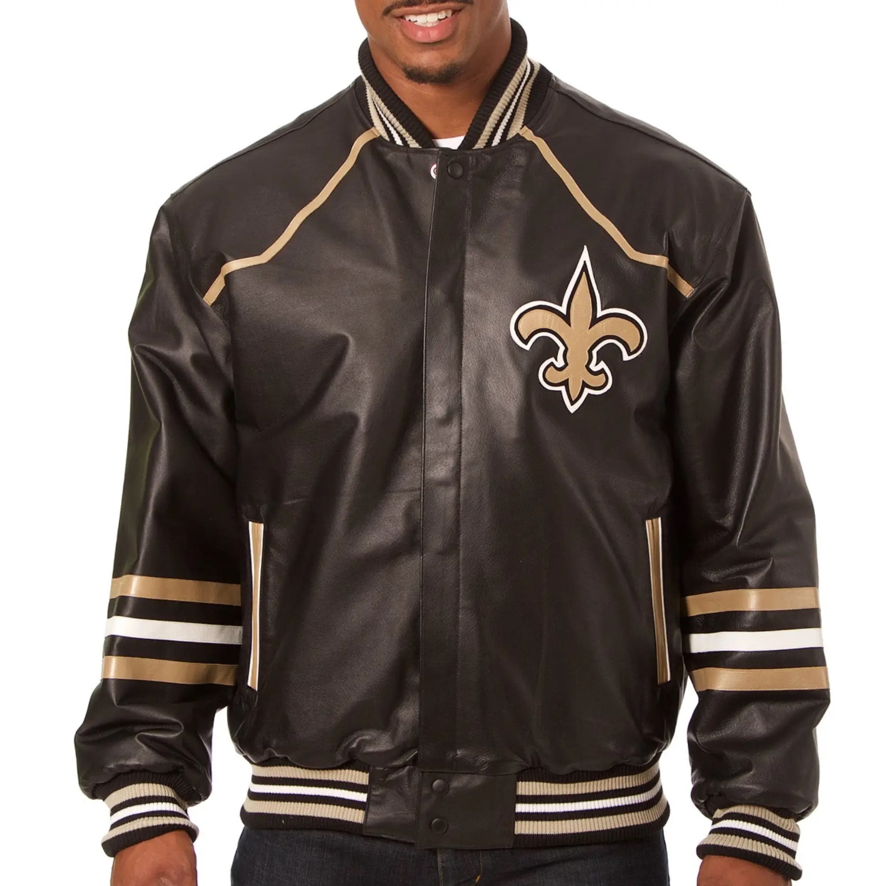 New Orleans Saints Classic Rib Leather Varsity Jacket