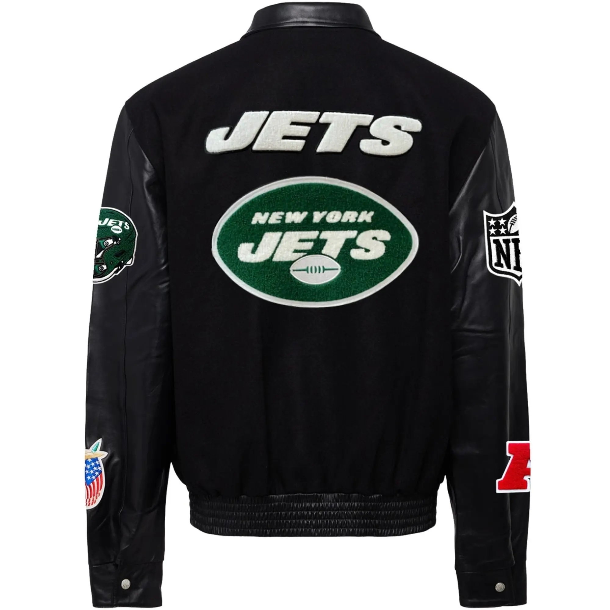 New York Jets Jeff Hamilton Wool and Leather Varsity Jacket