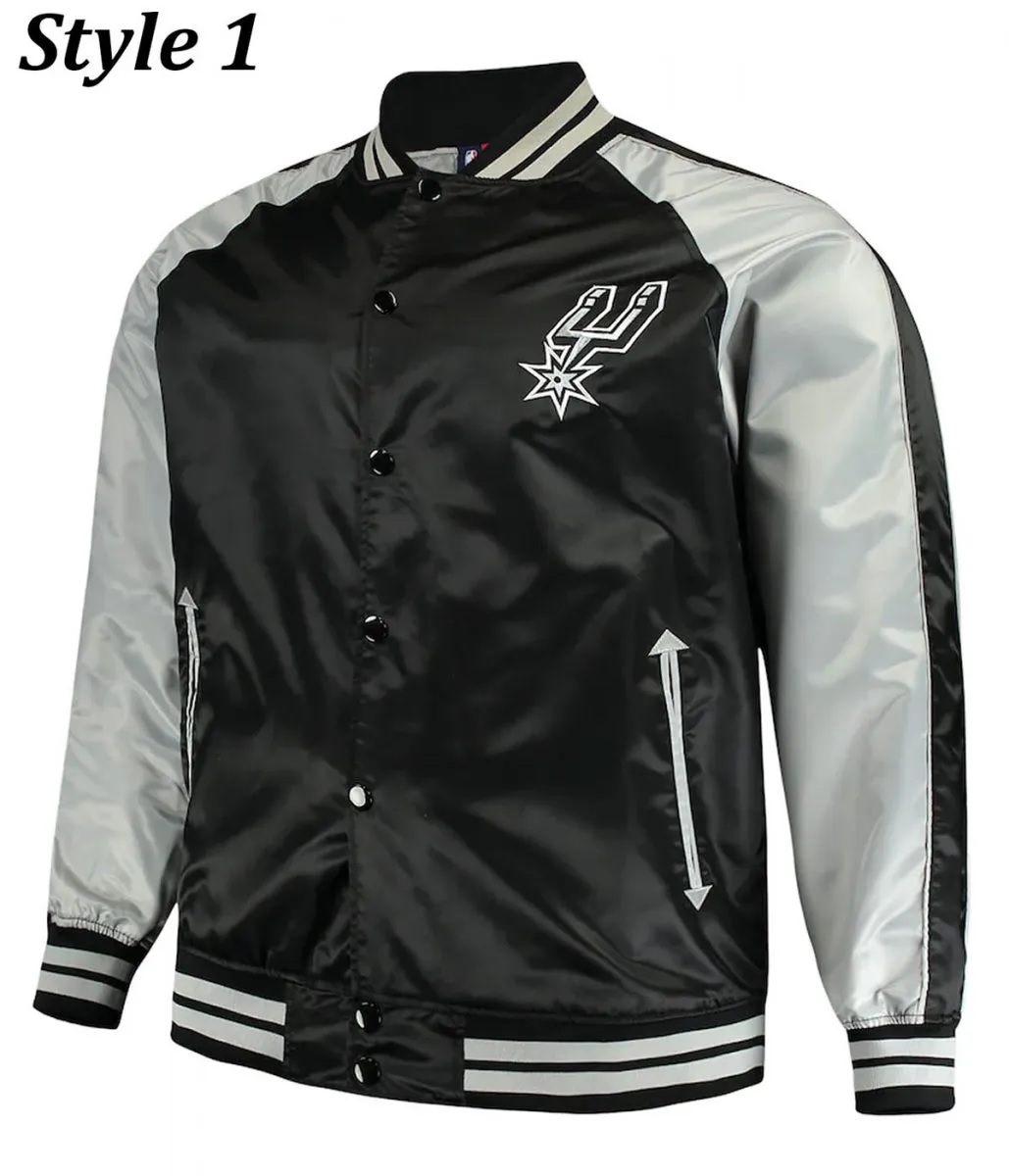 San Antonio Spurs Grey and Black Satin Jacket