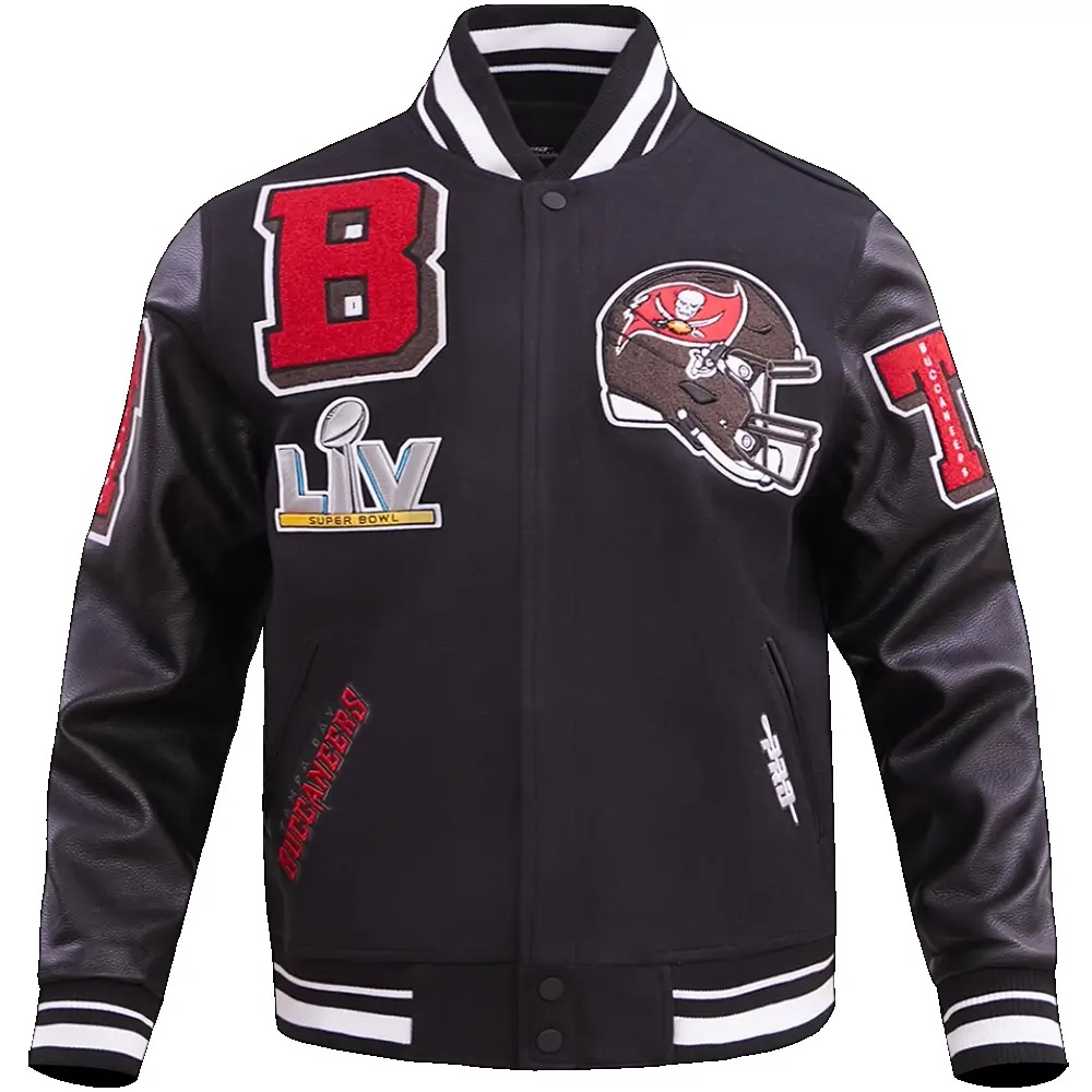 Tampa Bay Buccaneers Black Wool and Leather Varsity Jacket