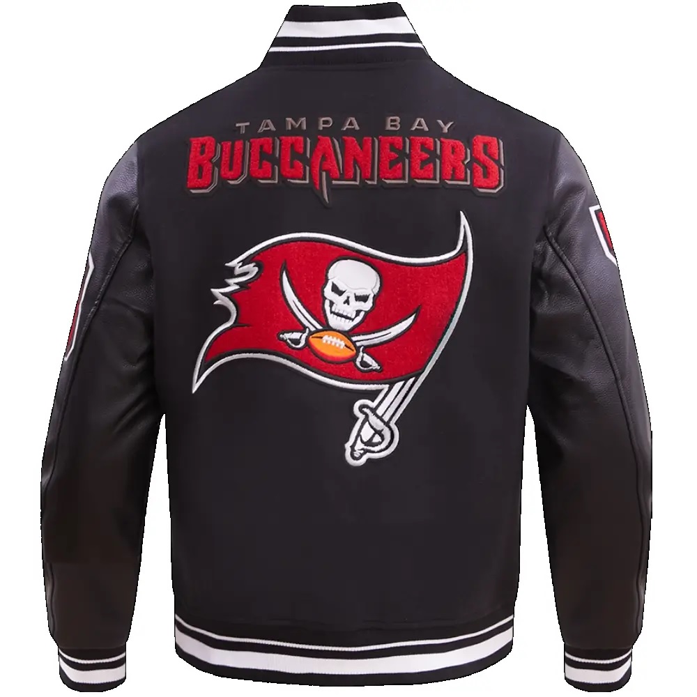 Tampa Bay Buccaneers Black Wool and Leather Varsity Jacket