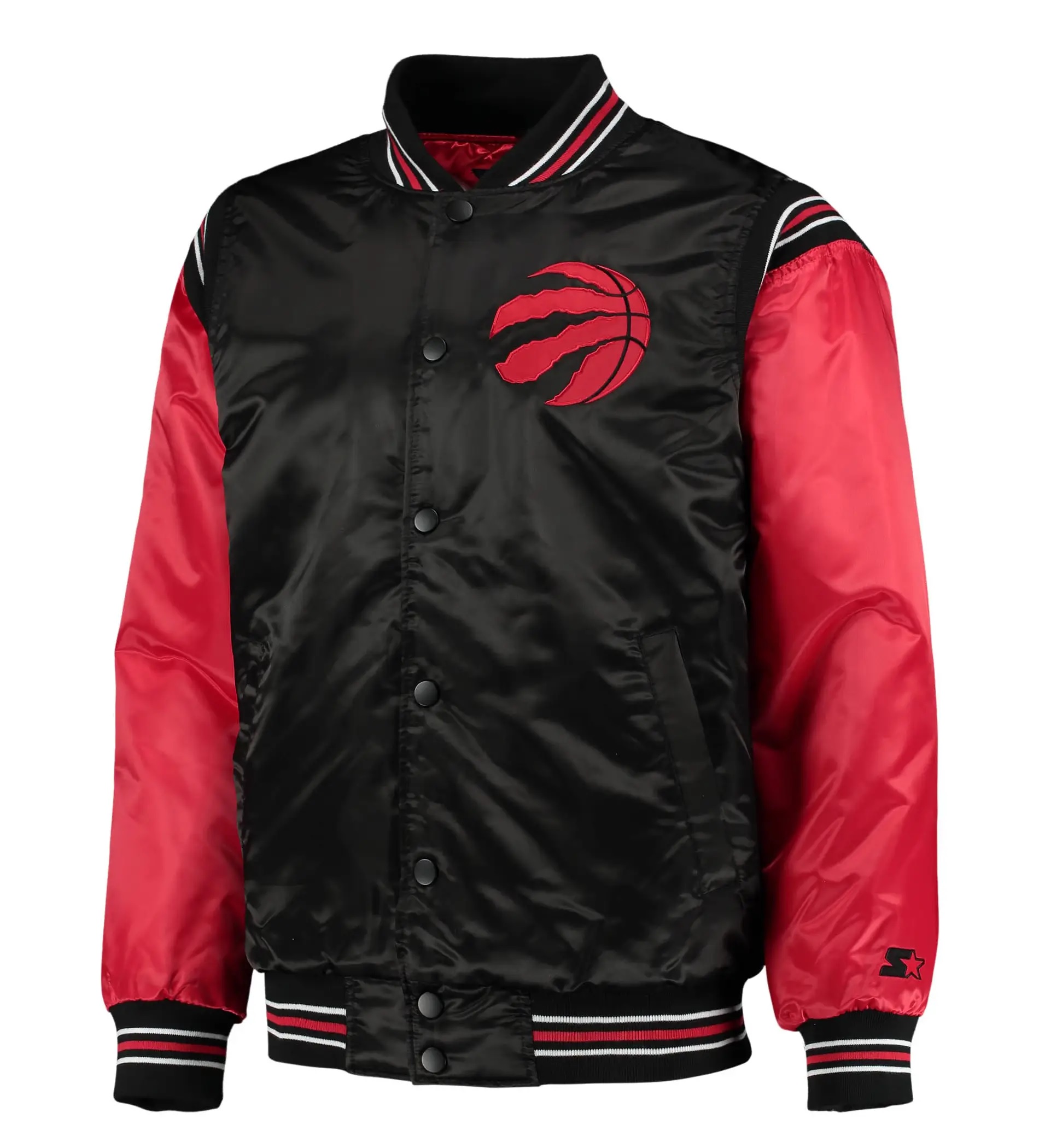 Toronto Raptors Full-Snap Black and Red Satin Varsity Jacket