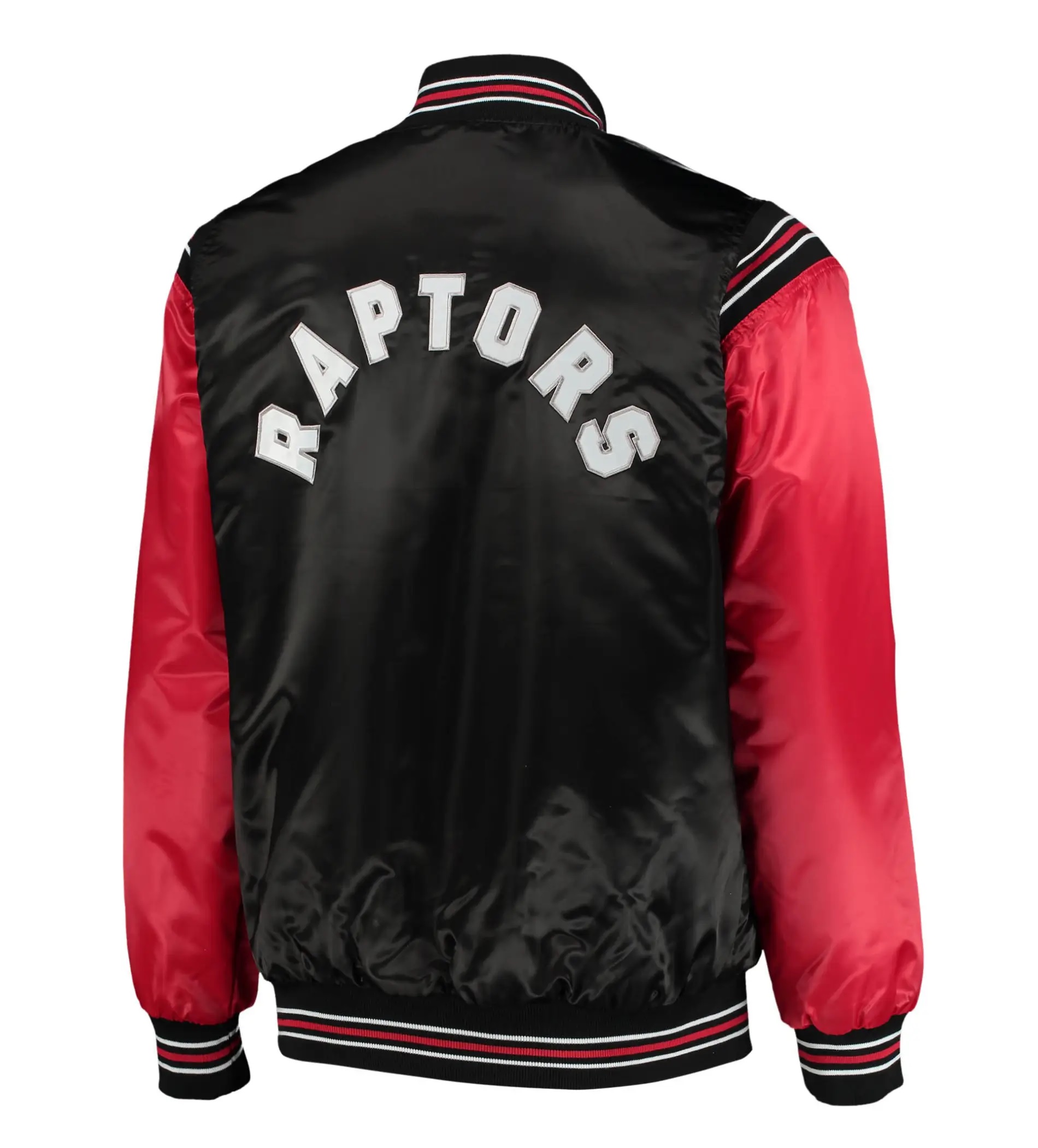 Toronto Raptors Full-Snap Black and Red Satin Varsity Jacket