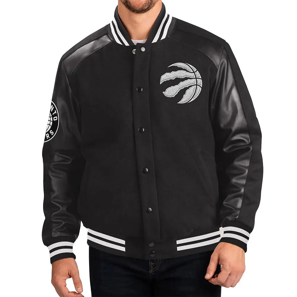 Toronto Raptors Varsity Black Wool and Leather Jacket