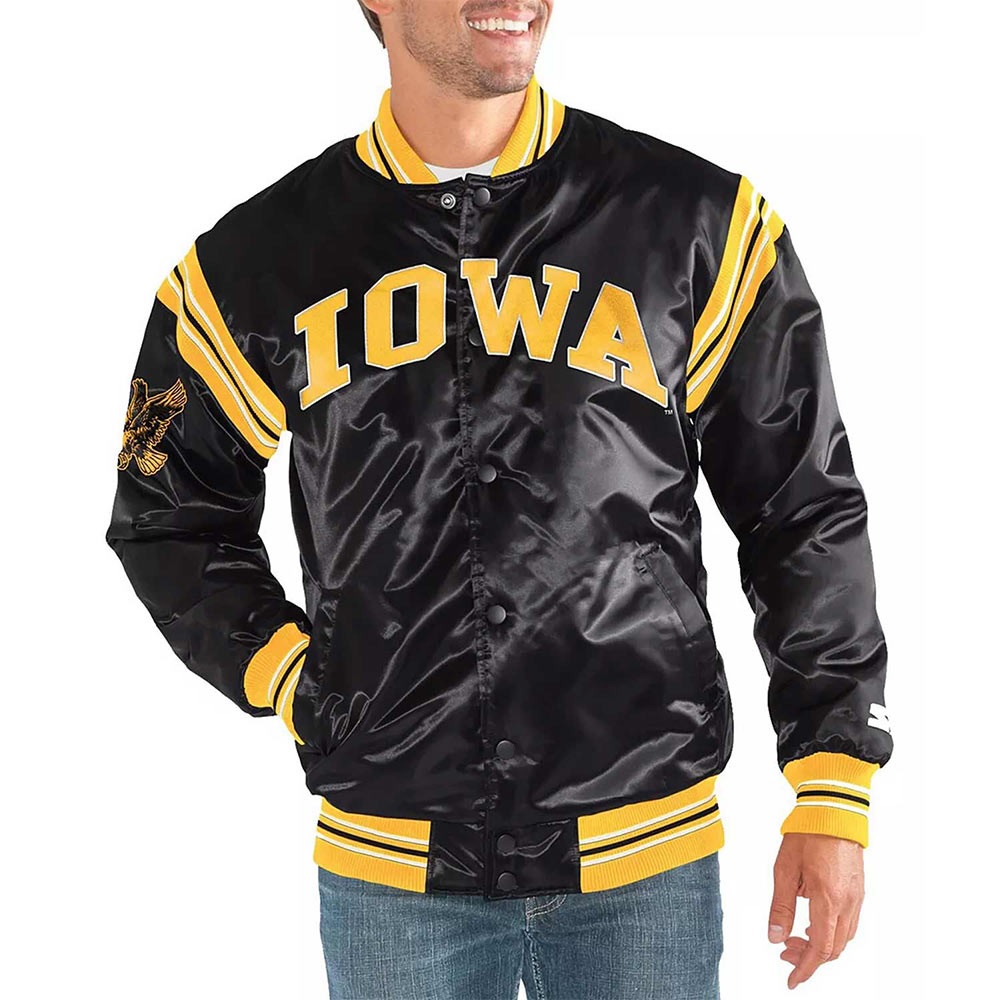 The Enforcer Iowa Hawkeyes Black Satin Jacket