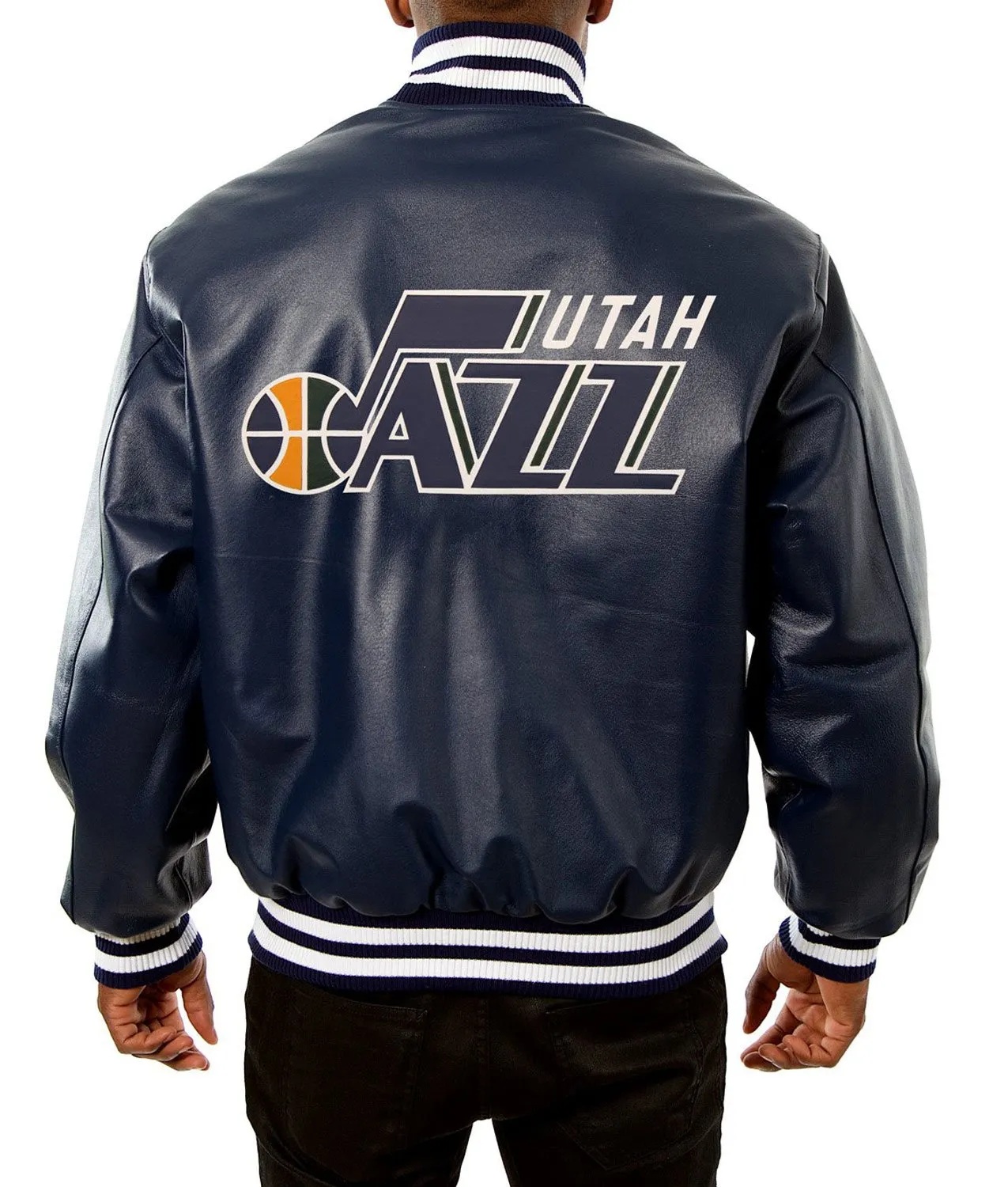 Utah Jazz Navy Leather Varsity Jacket