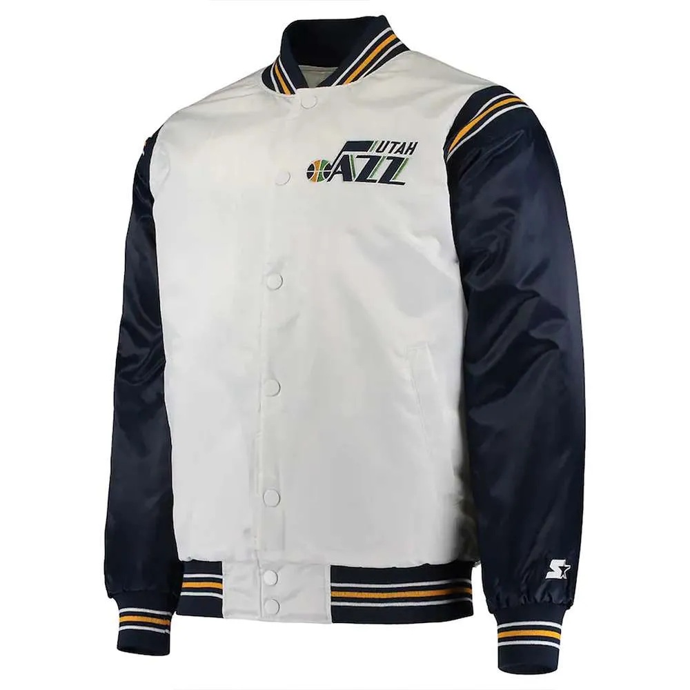 Utah Jazz Renegade White & Navy Satin Jacket