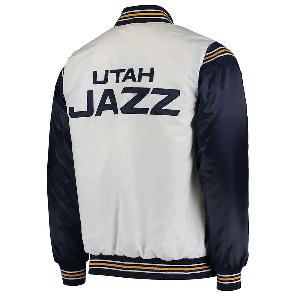 Utah Jazz Renegade White & Navy Satin Jacket