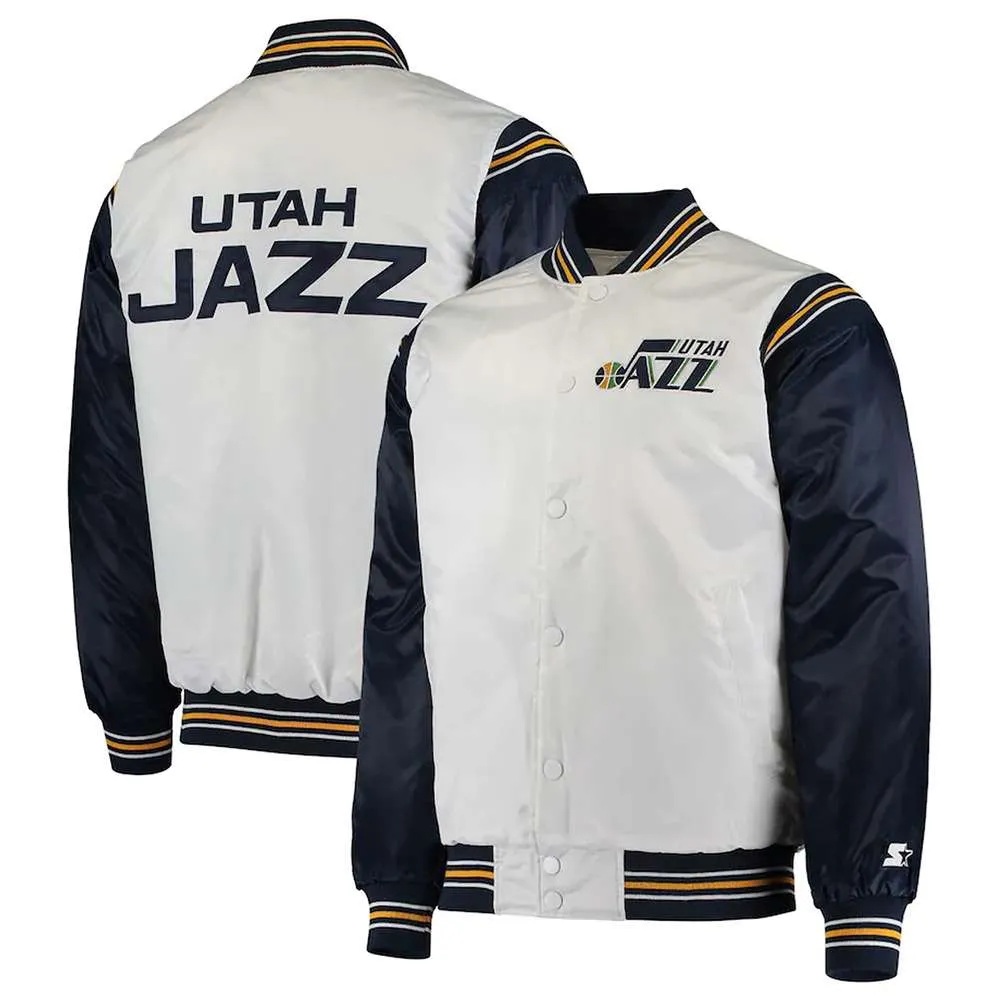 Utah Jazz Renegade White & Navy Satin Jacket