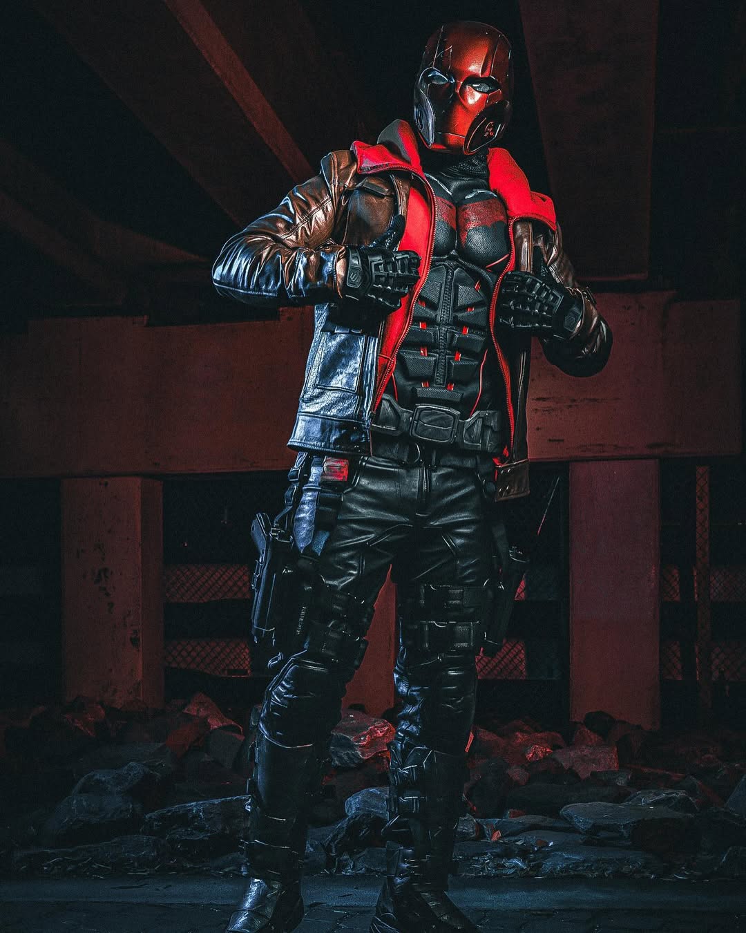 Red Hood Brown Leather Jacket